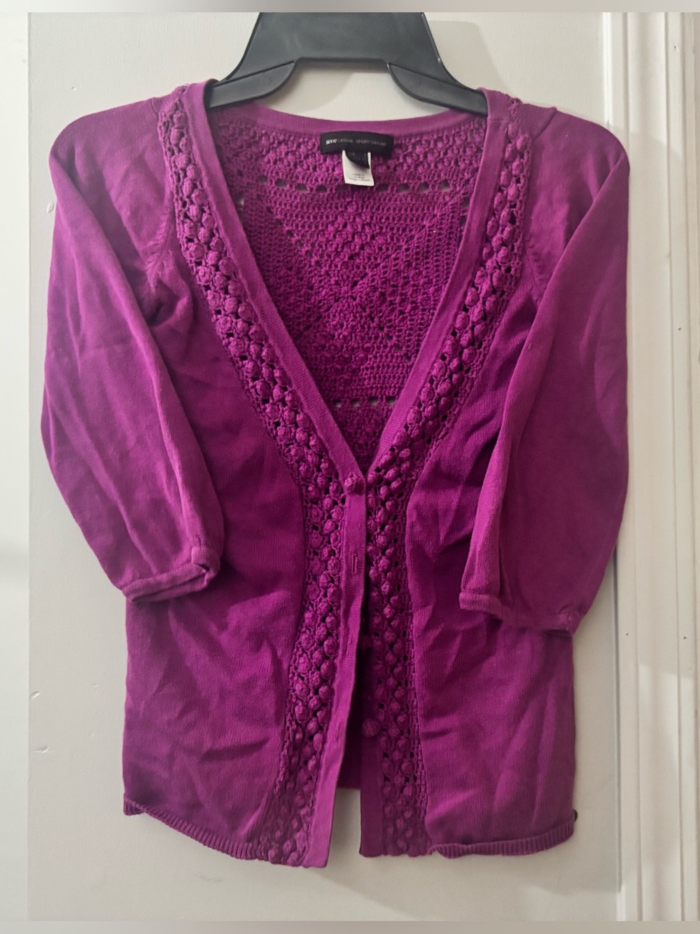 a.n.a Deep Magenta Crochet-Trim Open Cardigan